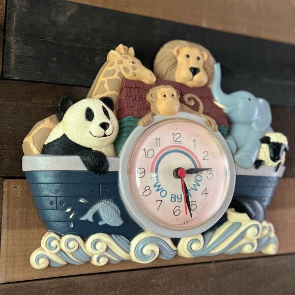 Vintage Noah's Ark Wall Clock Nursery Room Two By Two Rainbow Kids Time Working - Picture 4 of 7
